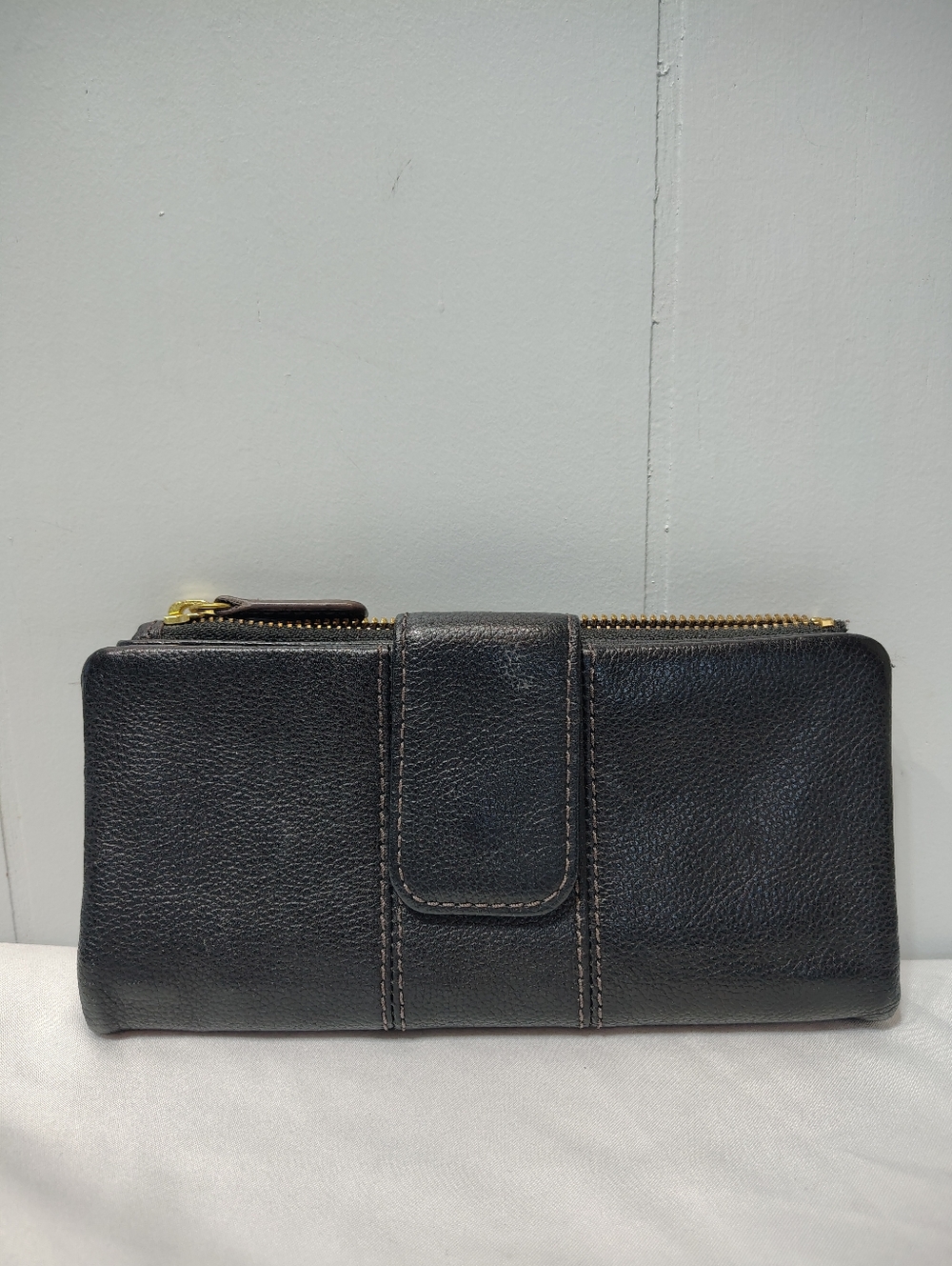 Fossil Black Pebbled Leather Wallet Bifold Clutch